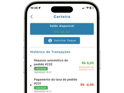 Painel de carteira digital com saldo de cada entregador